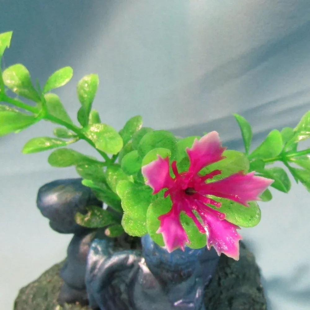 Aquarium Decoration - Blue Cherub Angels with Flowering Plant